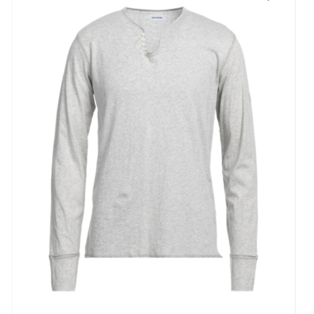 Zadig & Voltaire Men's Long Sleeve Henley Tee in Light Gray